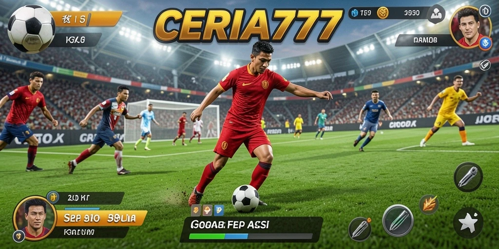 Screenshot CERIA777 menampilkan momen mendebarkan dalam pertandingan sepak bola.