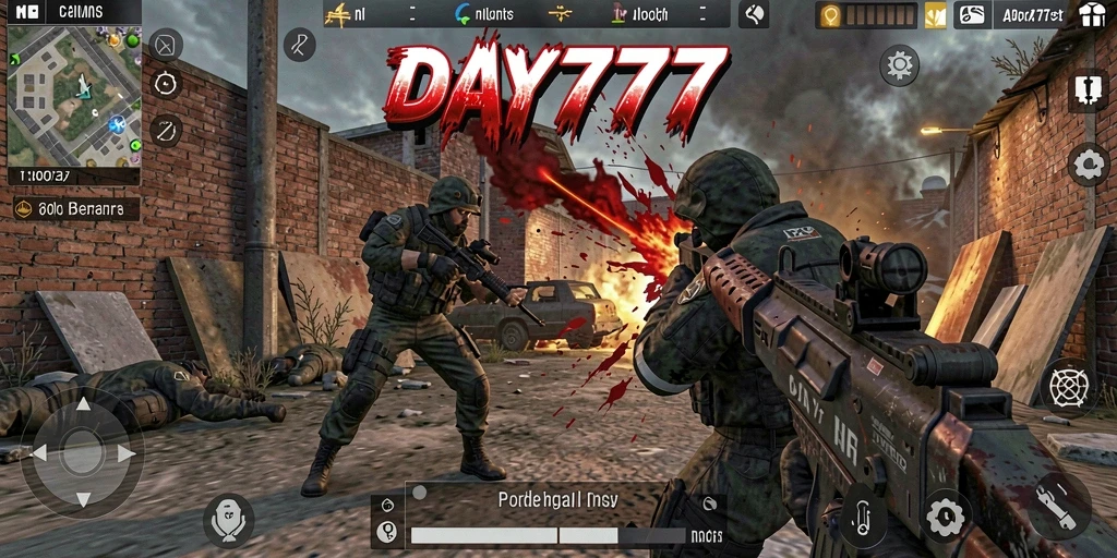 Tampilan aksi tembak-menembak intens di DAY777.