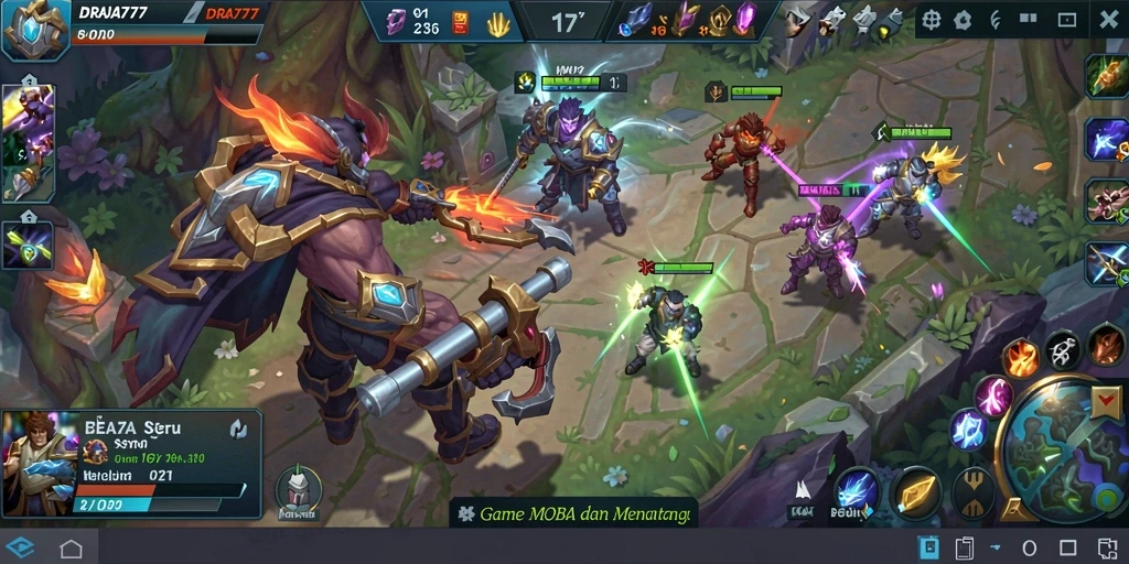 Tampilan gameplay DRAJA777 yang intens dan seru di arena MOBA.