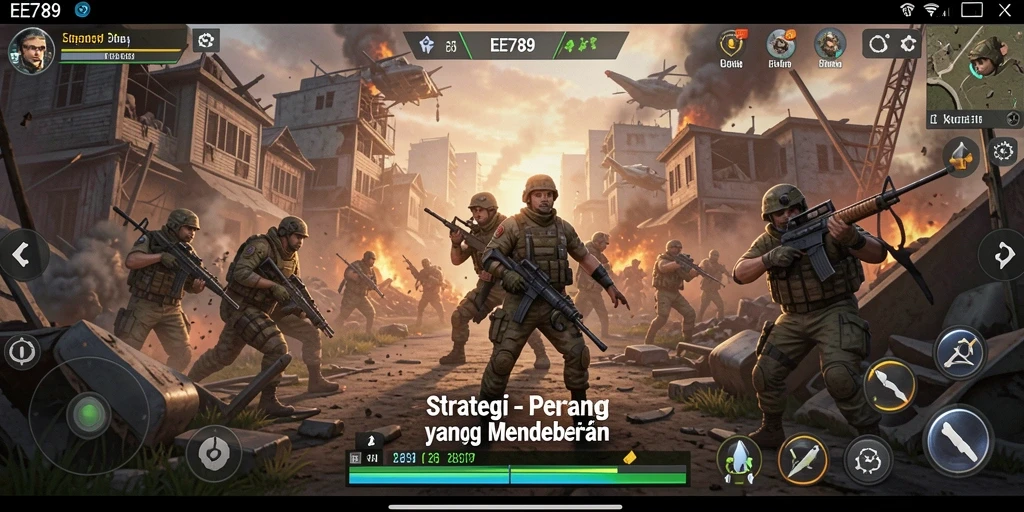 Screenshot gameplay EE789 yang memperlihatkan pertempuran strategi yang mendebarkan.