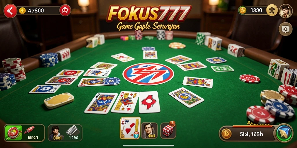 Screenshot gameplay FOKUS777 menampilkan suasana permainan Gaple yang seru.