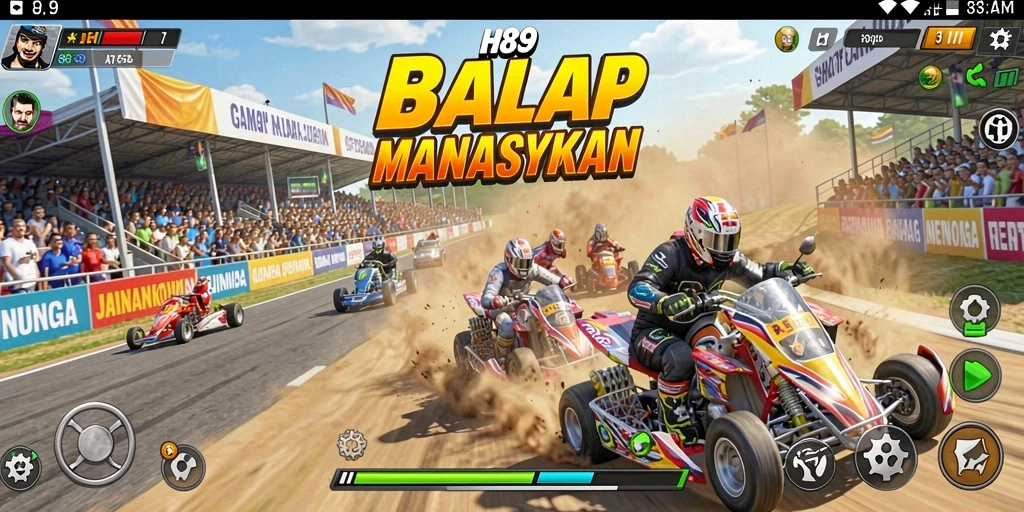 Screenshot gameplay H89 menampilkan aksi balapan yang mendebarkan.