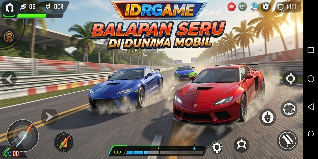 Screenshot gameplay <strong>IDRGAME</strong> yang menampilkan aksi balapan mendebarkan.