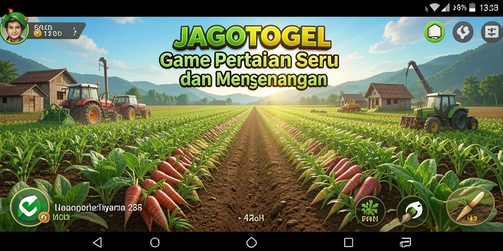 Screenshot gameplay JAGOTOGEL menampilkan ladang yang subur dan beragam tanaman.