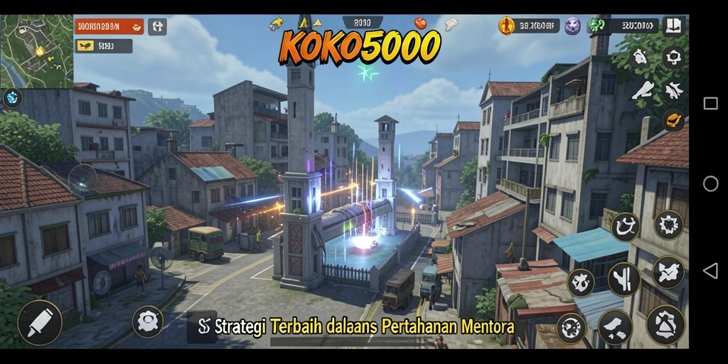 Tampilan gameplay KOKO5000 yang menegangkan dalam strategi Tower Defense.