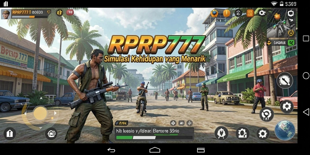 Tampilan gameplay RPRP777 dengan karakter yang berinteraksi di lingkungan simulasi.