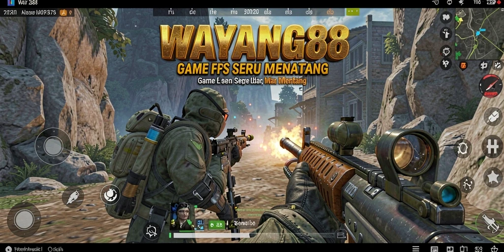 Screenshot gameplay WAYANG88 menunjukkan aksi tembak-menembak yang intens.