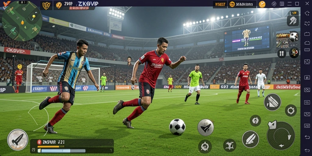Screenshot gameplay ZK9VIP yang menampilkan aksi sepak bola yang intens.
